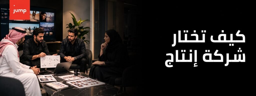 كيف تختار شركة إنتاج فني في الرياض — فريق جمب في اجتماع تطوير مشروع